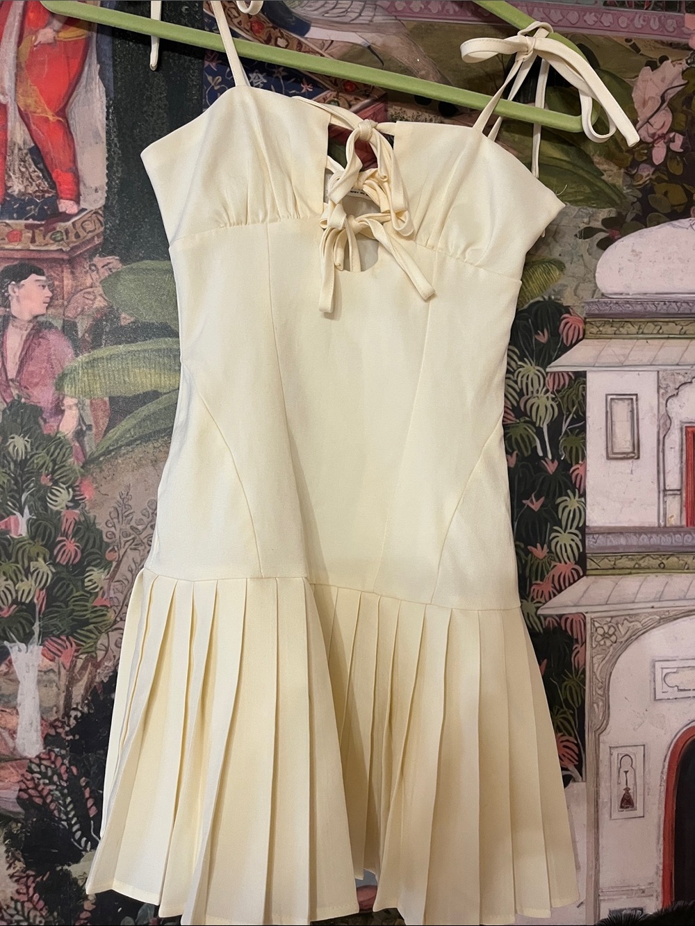 Peppermayo cream Pleated dress with Lace-Up Bodice